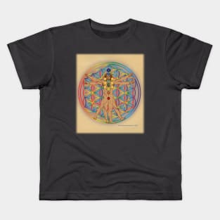 Virtruvian Man and Flower of Life on Parchment Kids T-Shirt